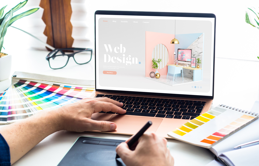 Web design desktop with laptop and tools in Dubai